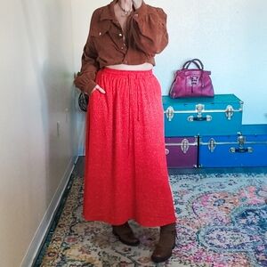 Long Flowy Red Skirt with Pockets